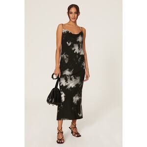 Samsoe Applesi Dark Blue Moody Tie Dye Cowl Neck Long Viscose Slip Dress S